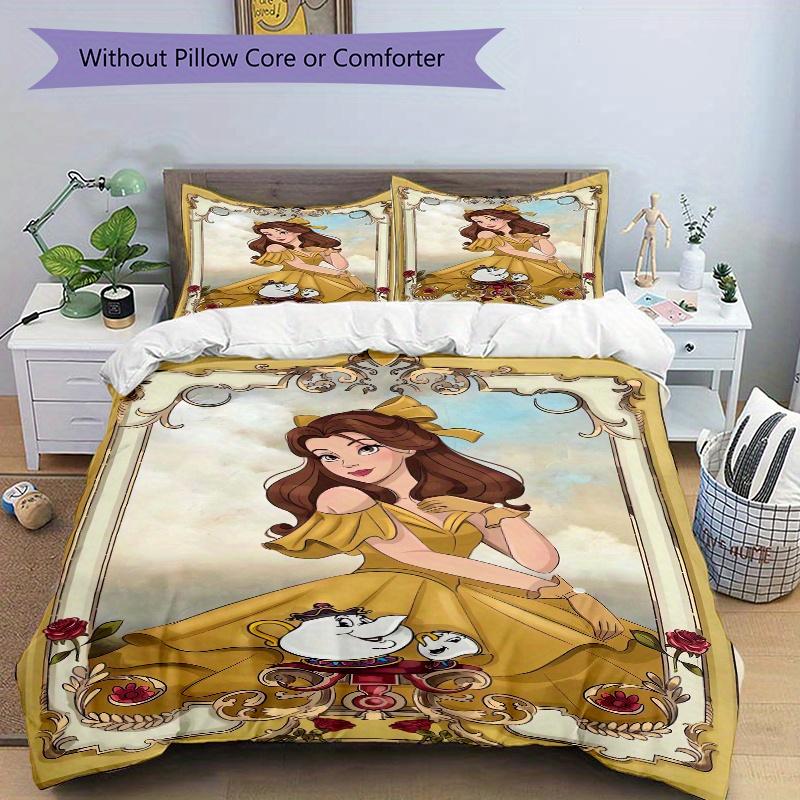 3pcs Beauty and the Beast Belle Bedding Set 1 Soft Quilt Cover + 2 Pillowcases, Machine Washable Suitable for All Seasons S007