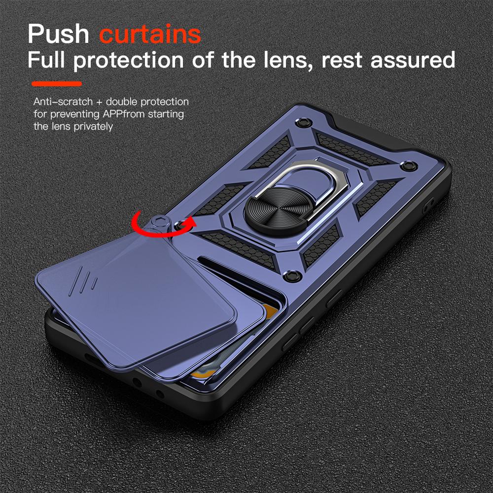 KEYSION Shockproof Armor Case for Infinix GT 20 Pro 5G Slide Camera Lens Protection Ring Stand Phone Cover for Infinix GT 20 Pro