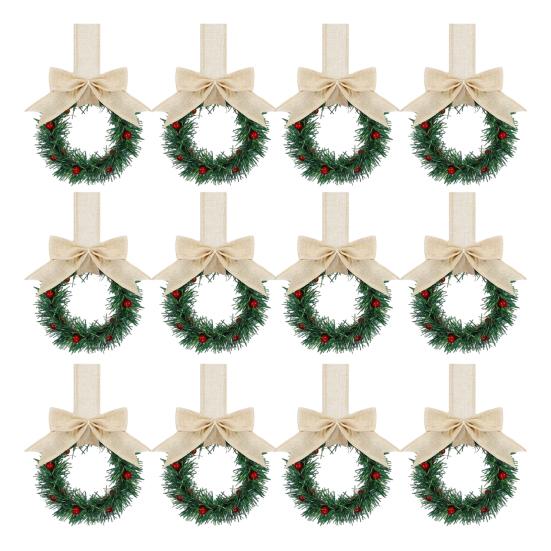 Vánoční kuchyňský věnec na skříňku se stuhou Malý věnec do okna z červených bobulí s mašlí pro statek Vchodové dveře Vánoční párty dekorace