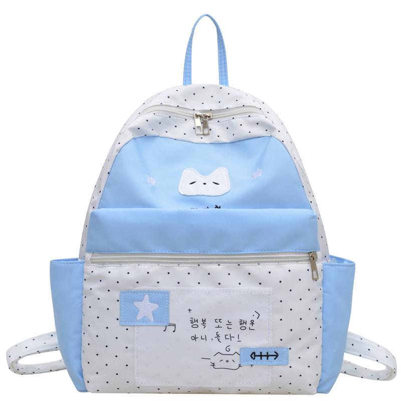 Schoolbag New Korean Version Ins Style Girl Backpack Polka Dot Floral Light Large Capacity Middle School Student Schoolbag Commuter Backpack