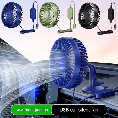 USB Car Fan 12V 24V Suction Cup Mount Rotatable 3 Speed Adjustable  Circulation Fan for RV Sedan Home Truck SUV, Blue