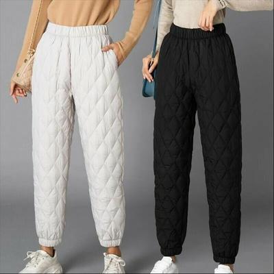 Mulheres inverno quente calças de algodão acolchoadas calças acolchoadas cintura elástica calças casuais