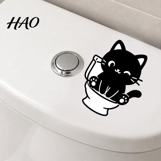 Funny Bathroom Wall Art Black Cat Toilet Sticker, Cute Cartoon Decal, Decorative Tiles Stickers PVC Waterproof Removable Tank Sticker for Washroom