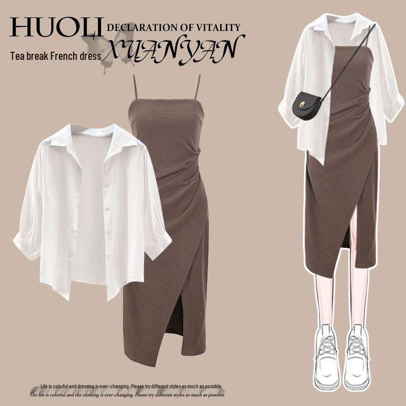 

2025 Women s Summer Slimming Two-Piece Set: Sun Protection Shirt & Versatile Dress White Shirt (Slightly Sheer) (Single Piece)