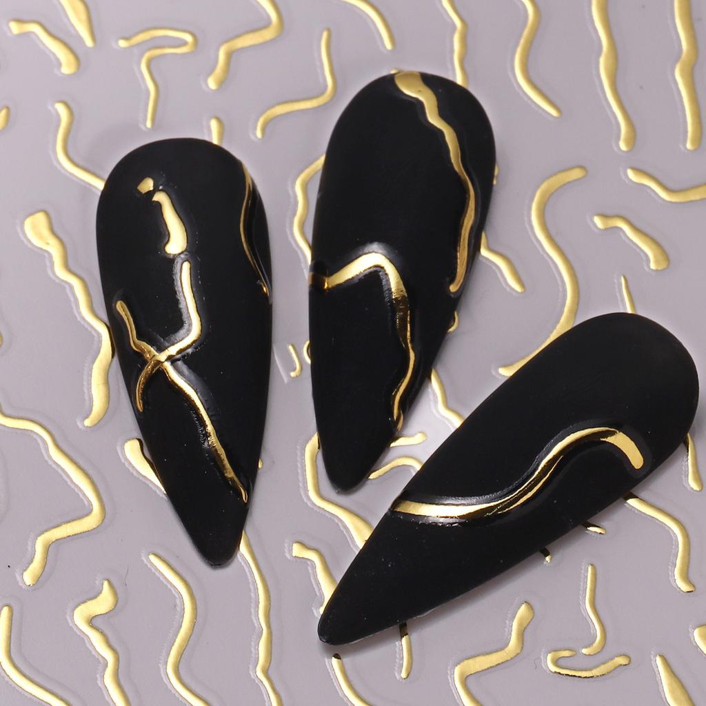 Nail Art Stickers 3D Golden Metallic Nail Art Decals Sliders For Nails Paper Abstract Geometric Lines