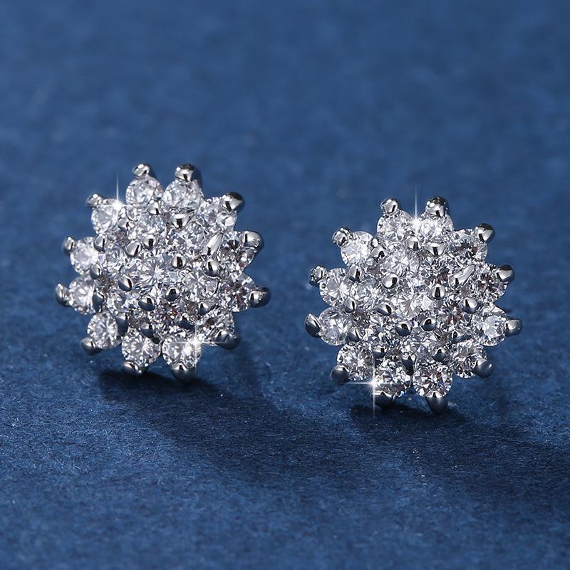 European Geometric Rhinestone Sunflower Stud Earrings - Metallic, Sexy Women s Jewelry платиновый