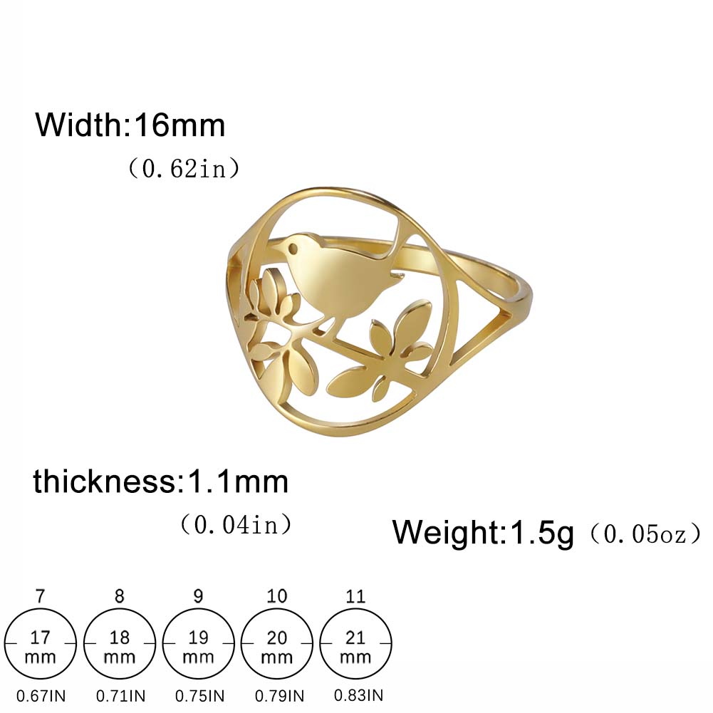 Bird Tree Leaves Ring Stainless Steel Women Finger Rings Bohemian Aesthetic Jewelry Gift for Lover Friends