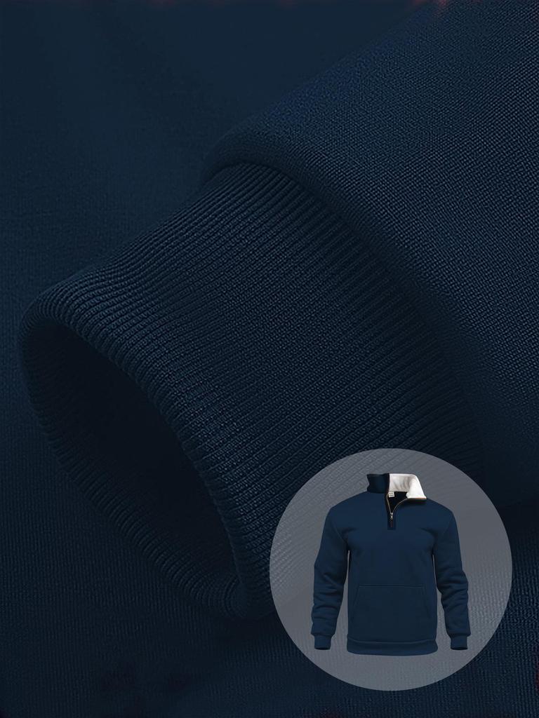 Men's Waffle Knit High Collar Half-Zip Pullover Sweatshirt - Autumn Casual Outdoor Style