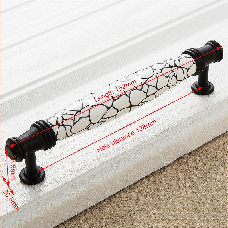 KAK Black Emboss Wardrobe Door Handles Marble Ceramic Cabinet Handles Drawer Knobs American Style Furniture Hardware Pulls