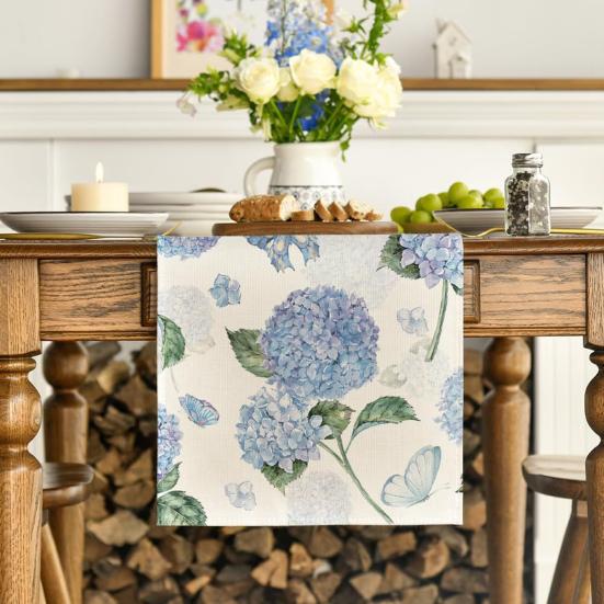 Floral Table Runner Spring Summer Linen Watercolor Flowers Plants Table Runner Machine Washable Table Protector for Home Farmhouse Dinner Party