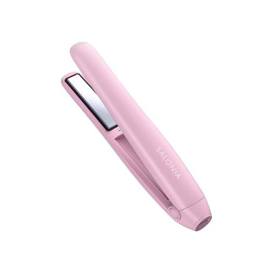 SALONIA Cordless Straight Iron 12mm Hair Iron Mobile Battery Function Lightweight Bangs SAL25119PK Pink
