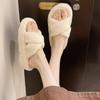 Fashion Plush Crossover with Round Head Open Toe Platform Anti-Slip Wear-Resistant Flat Bottom Cotton Mopping
