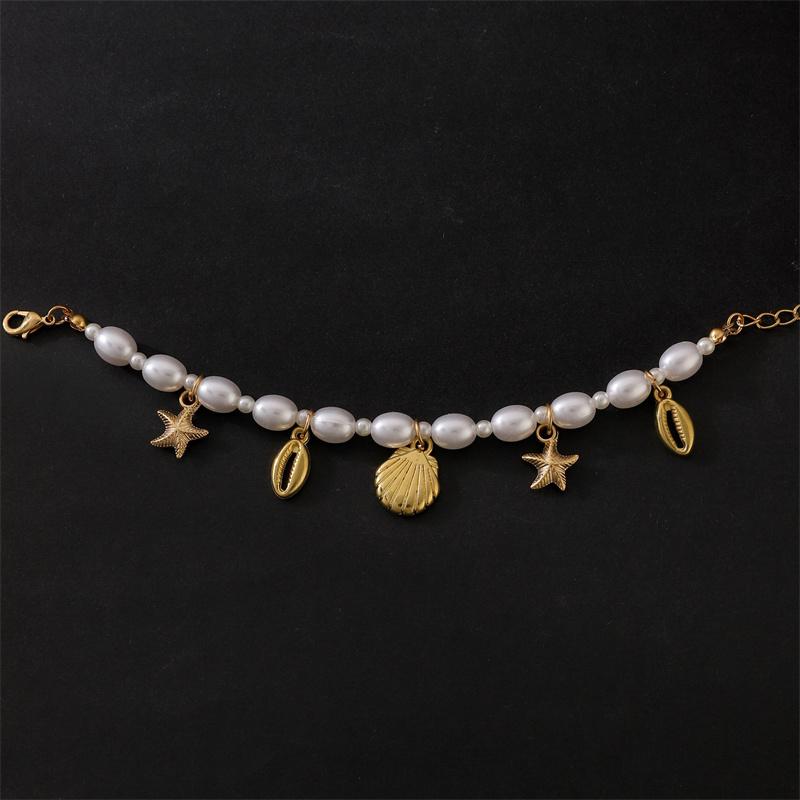 Trendy Shell Starfish Coin Imitation Pearl Chain Bracelets for Women Gold Color Metal Charms Bracelet Statement Jewelry