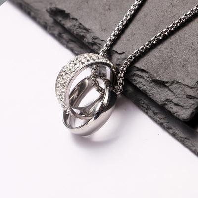 Mode Doppelring Voll Diamant Halskette Hip Hop Ins Trendig Männlich Persönlichkeit Anhänger Pullover Kette