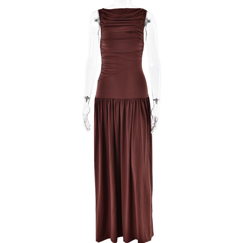 Elegant Solid Color Sleeveless Summer Dress - European & American Style