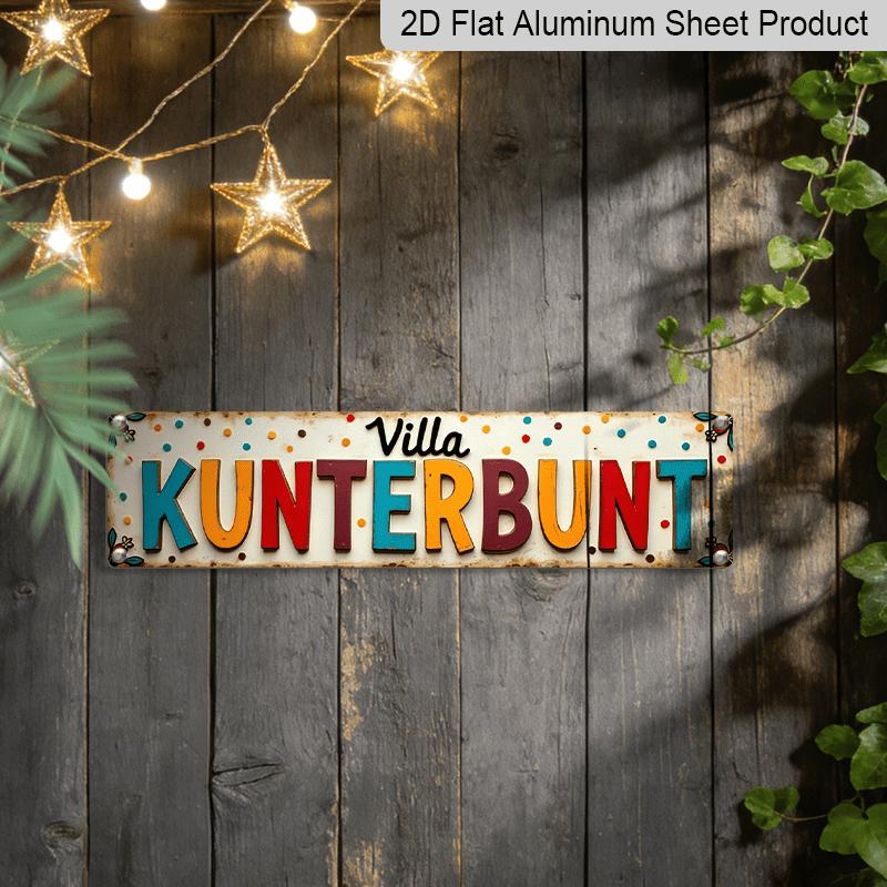 Letrero Decorativo de Aluminio 2D Plano 1 Pieza Estilo Casa de Campo Villa Kunterbunt, 15.7×3.94 pulgadas Decoración para Colgar en la Pared - Estilo Moderno, Perfecto para la Sala de Estar