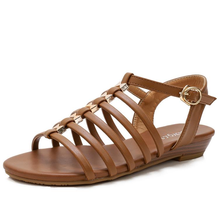 Fashion Sandals Women Slope Heel Spaghetti Straps With Skirt Roman Shoes