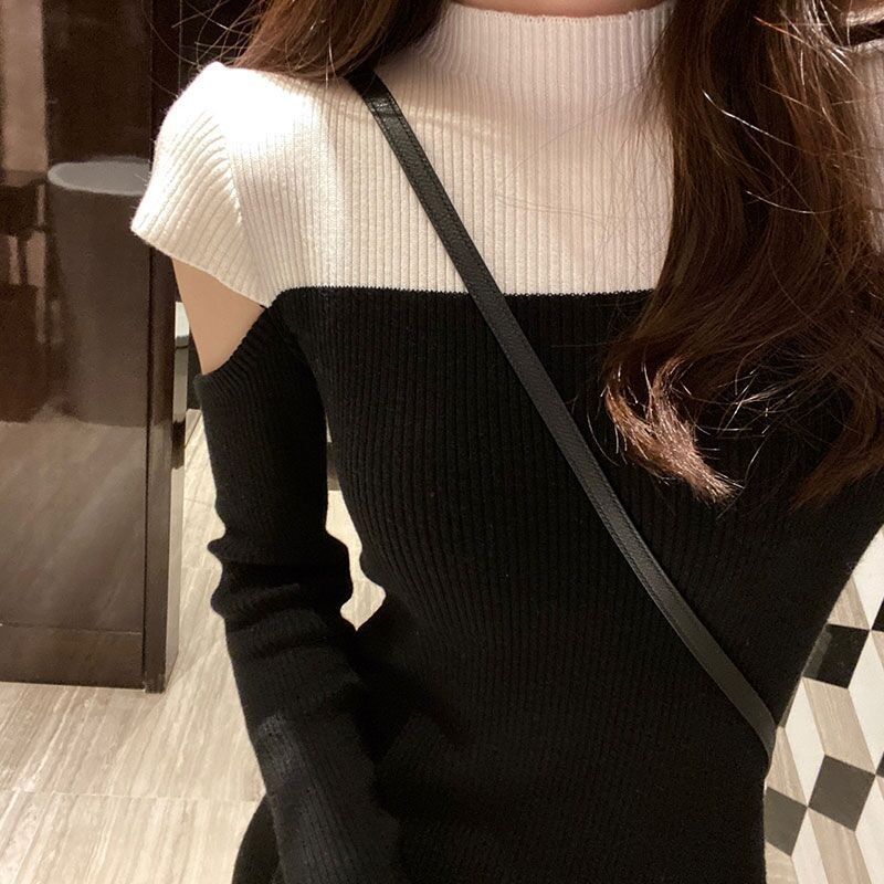 

С пальто длинный свитер юбка выше колена рождественский темперамент внутри с низом с открытыми плечами вязаное платье женское осень и зима XL