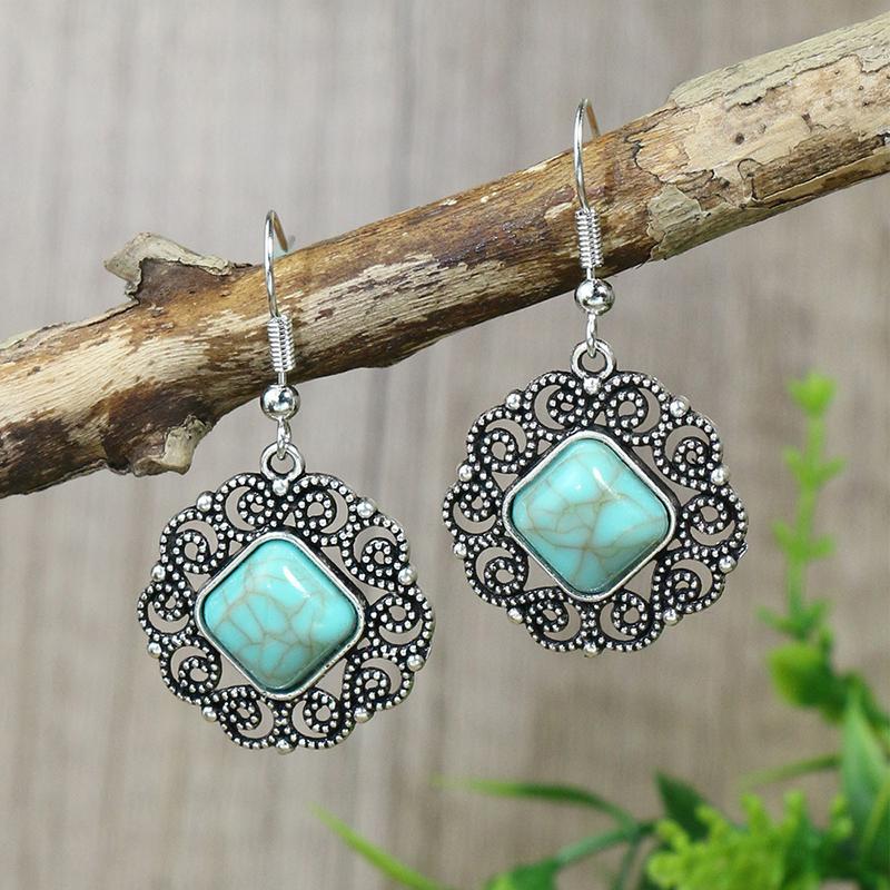 53 Styles Bohemian Vintage Tibetan Silver Geometric Drop Earrings For Women Ethnic Blue Stone Tassel Dangle Earrings Jewelry