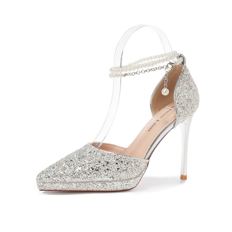 

Водонепроницаемый стол Жемчужная цепочка Водонепроницаемый стол Высокие каблуки Свадебное банкетное платье Свадебные туфли Подружки невесты 34