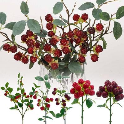 Rote Beere Himbeere Künstliche Pflanze Grüne Blätter Zubehör Künstliche Frucht Florales Arrangement DIY Künstliche Himbeerzweige
