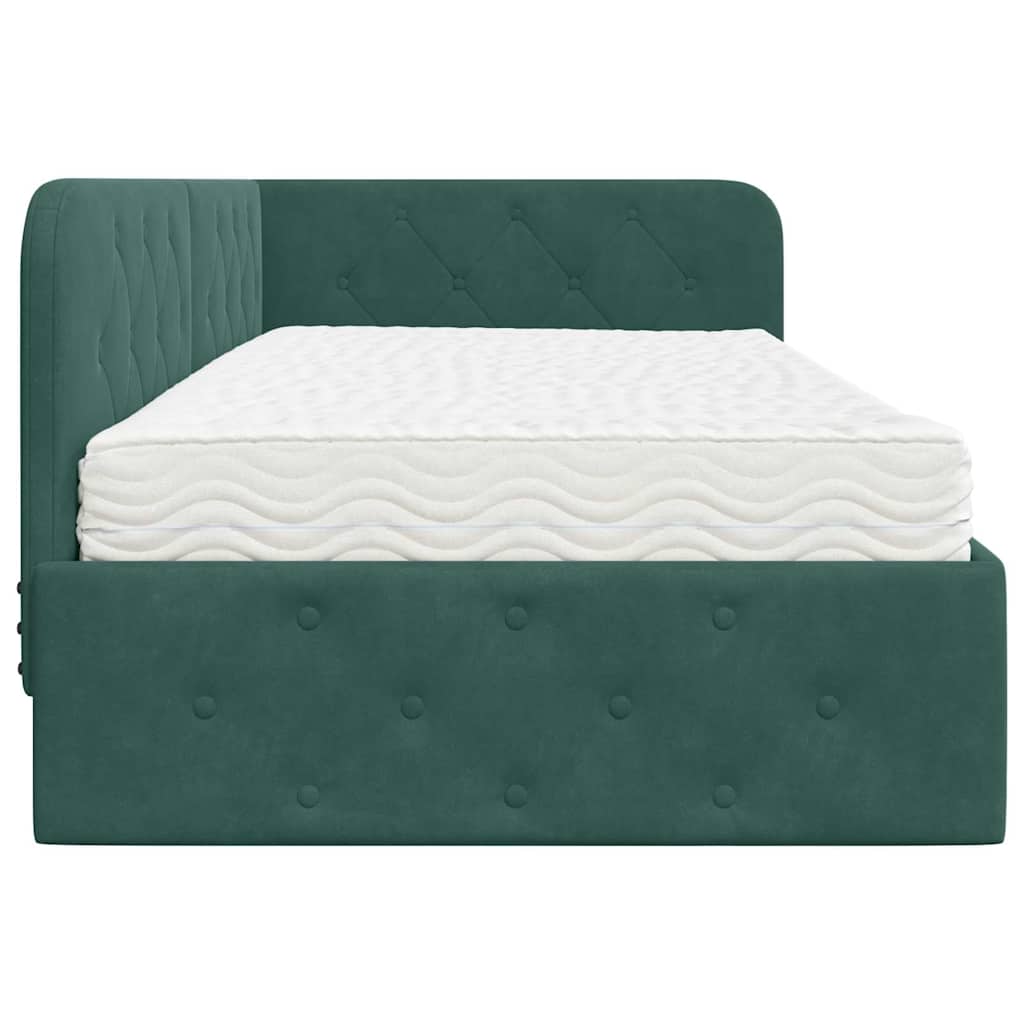 Corner Bed Frame Dark Green 90 x 190 cm Velvet