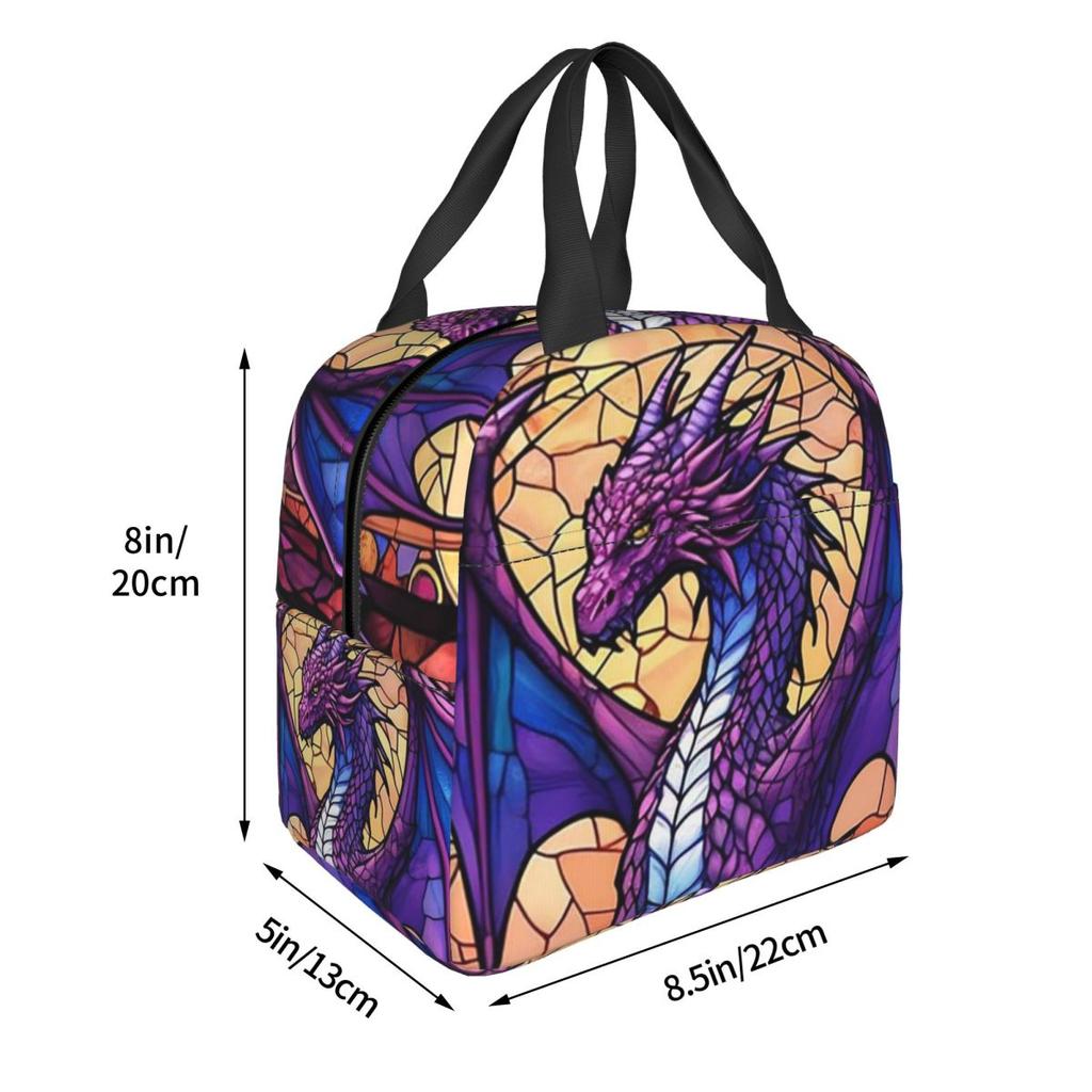 Glass Purple Dragon Pattern Insulated Lunch Bag for Women Office Cooler Thermal Food Box Tote Leakproof Lunch Boxes Container