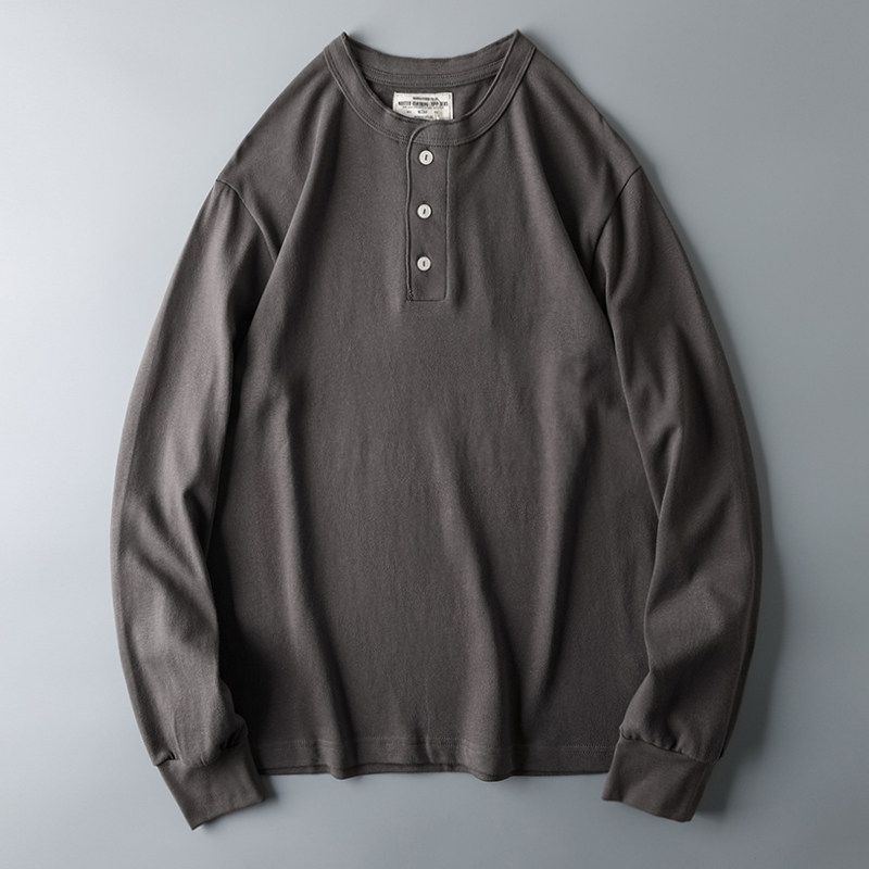 Heavy Cotton Long-Sleeved T-shirt Original Order Henley Shirt