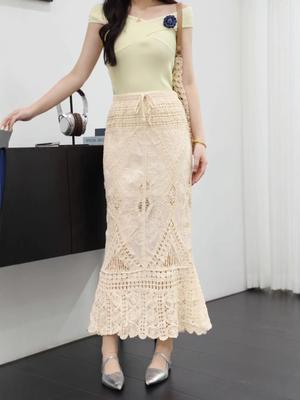 Eleganter französischer Häkelspitzen-Bodycon-Midirock mit hohem Bund für Damen