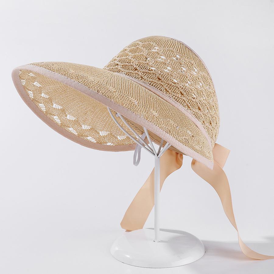 Versatile Hat Style Straw Woven Solid Color Hollow Womens Sun Hatscaps
