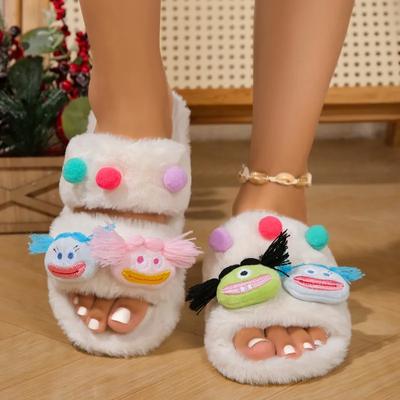 Fashion Hot Sale Shoes Female 2024 Winter New Funny Cartoon Women's Slippers Plush Warm Indoor Slippers Casual Comfortable Flat Slippers