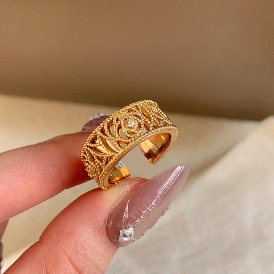 Maillard Vintage Geometric Flower Tiger's Eye Open Ring Simple Index Finger Ring Jewelry