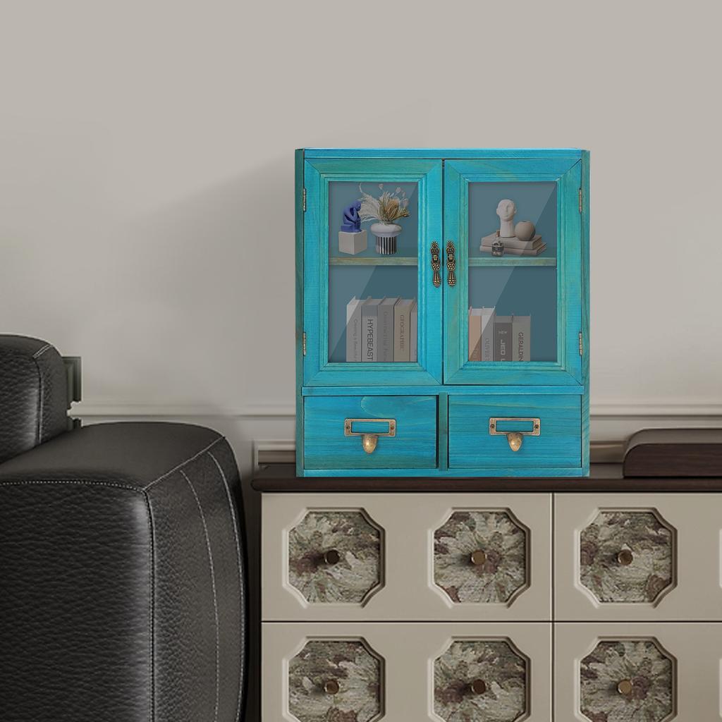 2-Tier Wood Storage Cabinet with 2 Drawers & Double Doors, Compact Organizer Shelf for Office, Living Room, Kitchen, Bathroom