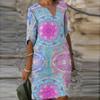 Women Half Sleeve V-Neck Casual Hot Vacation Printed Short   Dress