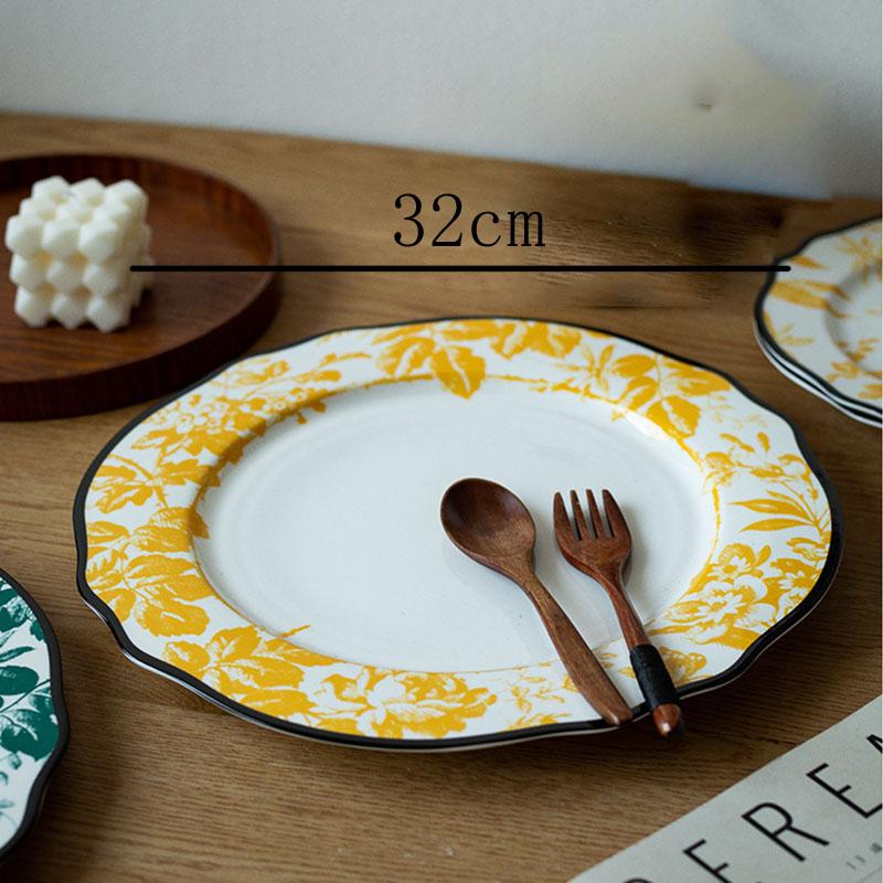 Keramikteller im europäischen Stil, Vintage, üppiger Blumendruck, westliches Essen, Speiseteller, Nachmittagstee, Dessertteller, Geschirr