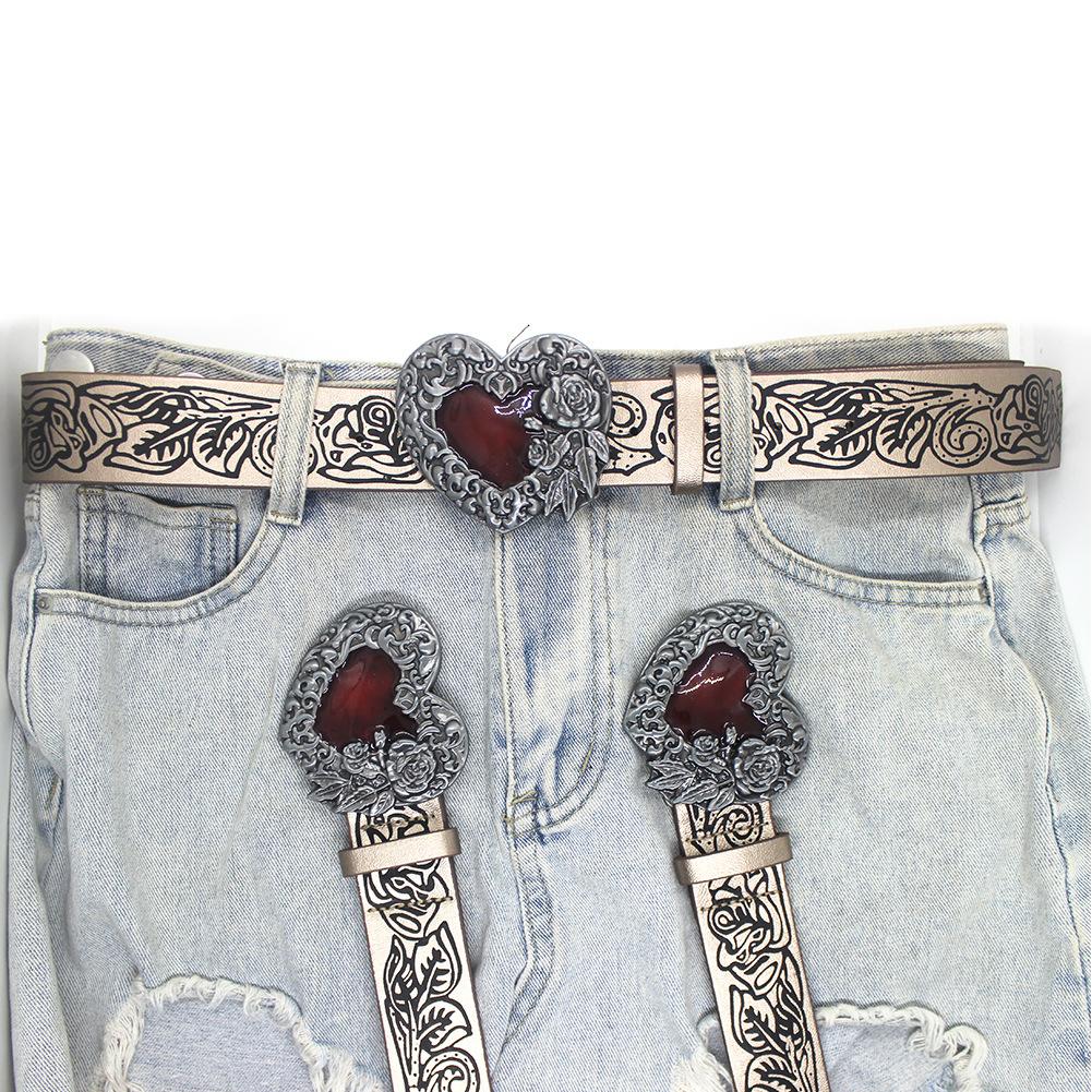 Retro Embossed Heart Belt Punk Personality Y2k Spicy Shaping Gothic Men's and Dark Women's Vers Z6C9