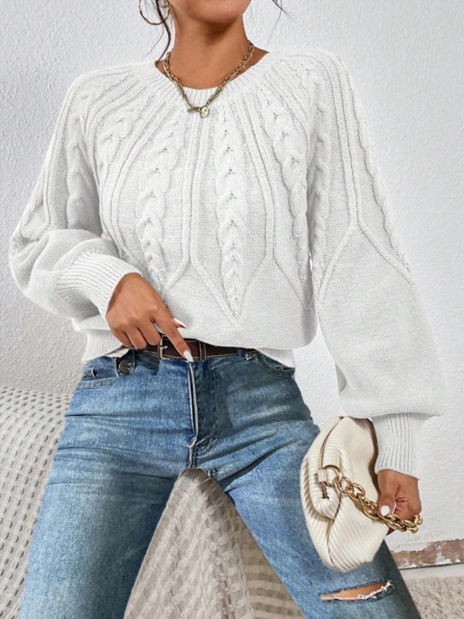 European Style Lantern Sleeve Cable Knit Sweater - Women's Round Neck Loose Pullover Knitwear (2026)