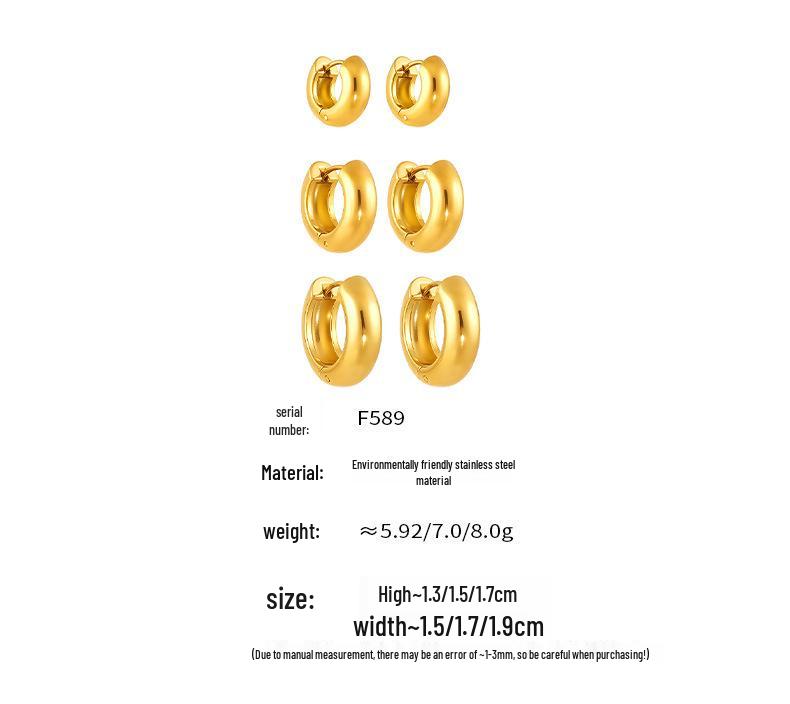 Qiong Yao 18K Gold Plated Stainless Steel Hoop Earrings - Simple, Fashionable Women's Jewelry