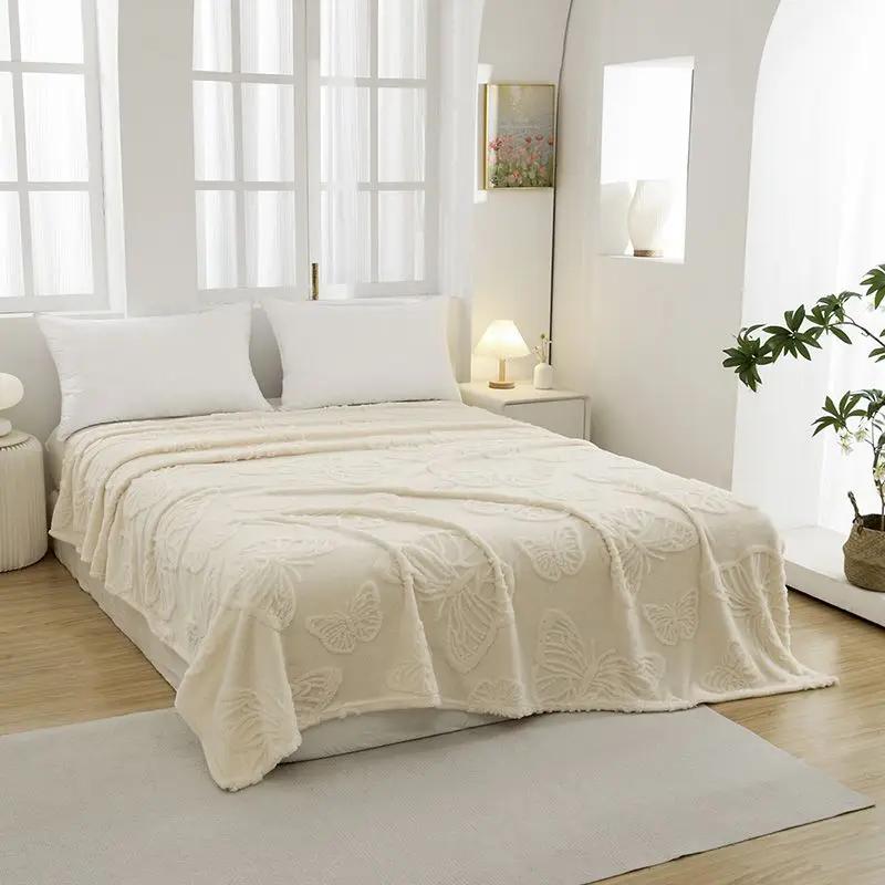 Vară Pluș Tafu față-verso Plapumă groasă cu husă Jacquard fluture 3D Pluș Birou Plapumă de odihnă pentru prânz