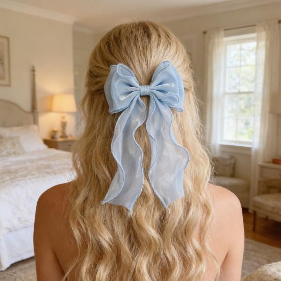 Women Hairpin Cartoon Bowknot Long Back Head Hair Ribbon Decor Clip Hair Styling Tool Hair Accessory