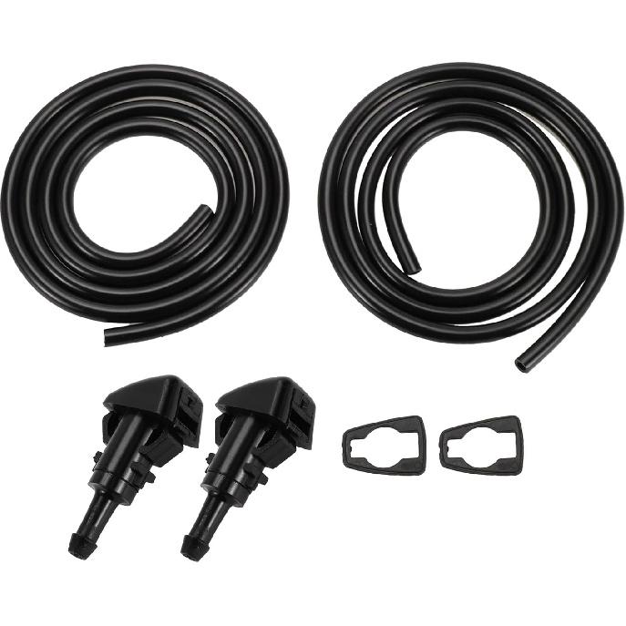 Windshield Washer Nozzle for Jeep Patriot 2009-2017 No.5303834AB Front Black with 2 Pcs Gasket,2 Pcs 1 Meter Fluid Hose 1 Set