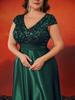 Elegant V-Neck Sequin Evening Gown - Satin A-Line Long Dress for Women