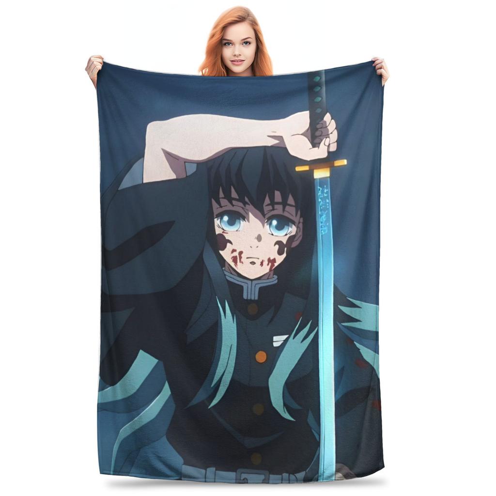 Muichiro Tokito Blankets Coral Fleece Plush Anime Demon Slayer Warm Throw Blankets for Airplane Travel Bedroom Quilt