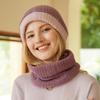 Women 100% Cashmere Tube Scarf Cable Knit Neck Warmer Ring Double Faced Thick Cap Reversible Knitted Beanies Winter 2-Pcs Set