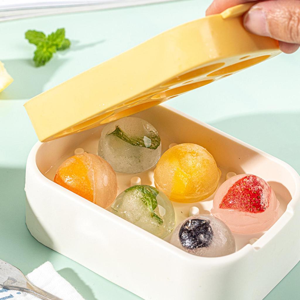 6 Balls Round Ice Cube Tray Stackable Easy Release Flexible Ice Maker Mold for Whiskey Cocktail Coffee Beverages Summer Picnic