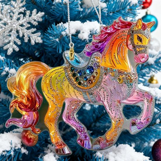 Horse Ornament Sparkly Rhinestone Horse Christmas Tree Ornament 2D Acrylic Pendant Holiday Keepsake Gifts
