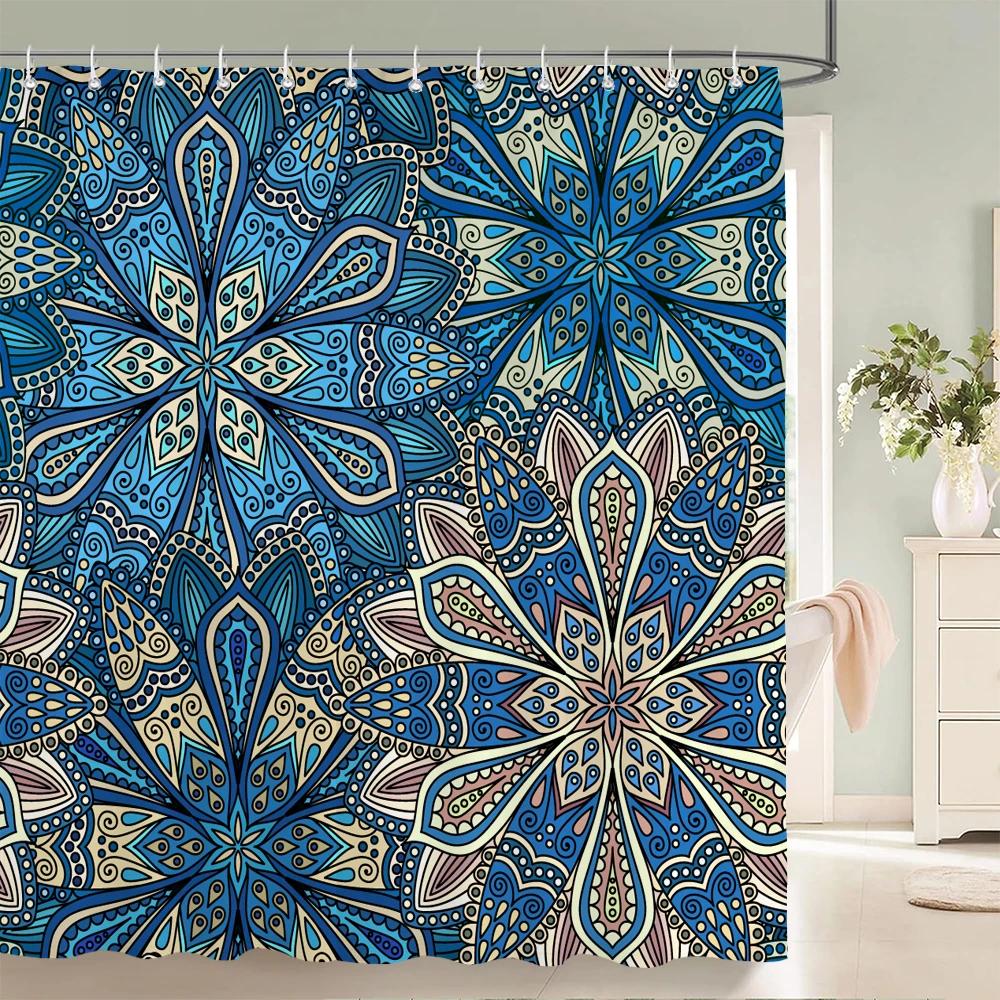 3D Indian Bohemia Print Shower Curtain With Hooks Nordic Style Bohemian Style Mandala Waterproof Fabric Home Bathroom Curtains