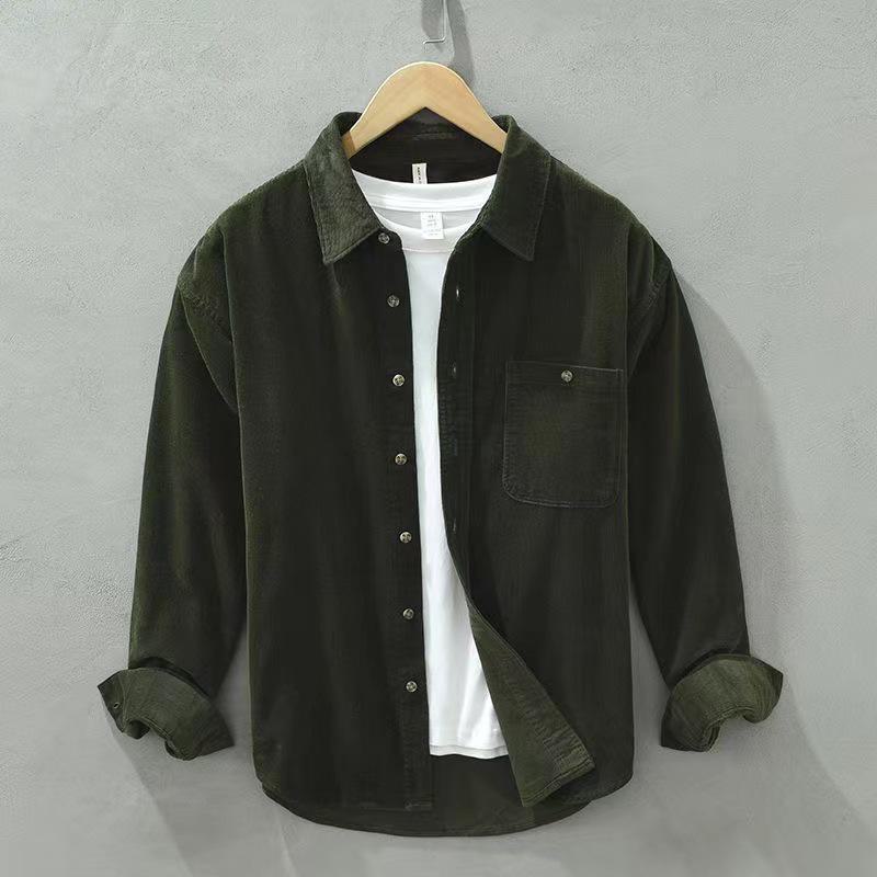 Men's Retro Corduroy Long-Sleeved Shirt Jacket - Casual, Loose Fit, All-Match for Spring and Autumn