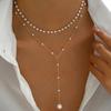Fashionable Double-layer Pearl Tassel Pendant Necklace, Elegant Women's Wedding Banquet Holiday Gift, Gorgeous Jewelry