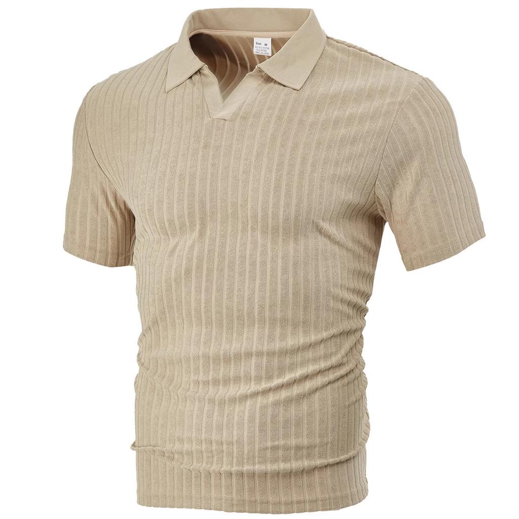 Europäische und amerikanische Herrenbekleidung Sommer TK neu lässiges atmungsaktives Frottee-Jacquard-Hemd mit Kragen, gestreift, kurzärmelig für Herren